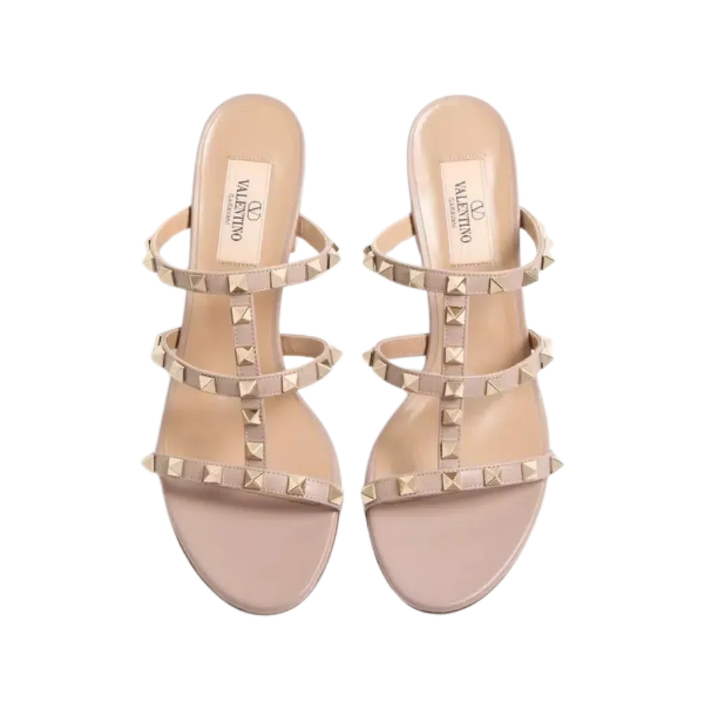 Valentino Rockstud Calfskin Leather Slide Sandal 60mm Poudre