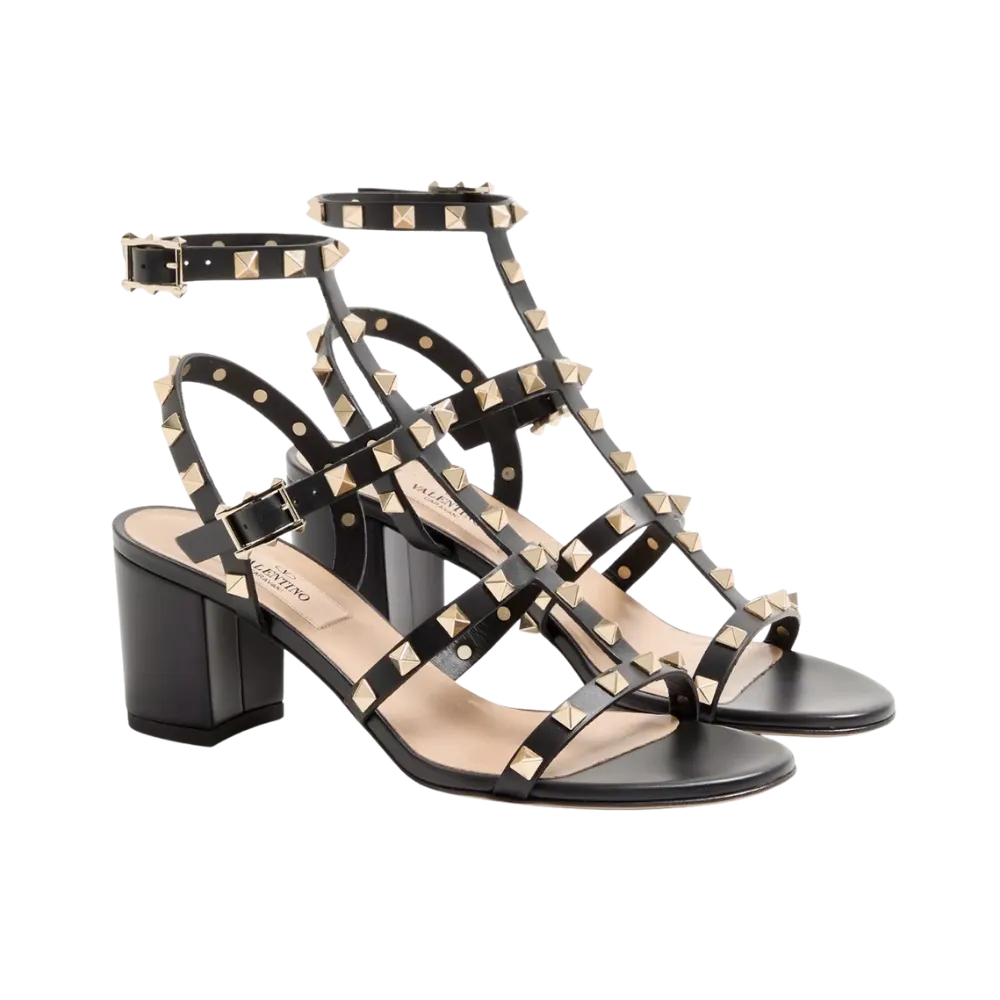 Valentino Rockstud Calfskin Ankle Strap Sandal 60mm Black