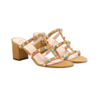 Valentino Rockstud Slide Sandal In Suede With Cabochon Stones 60mm Havana Beige