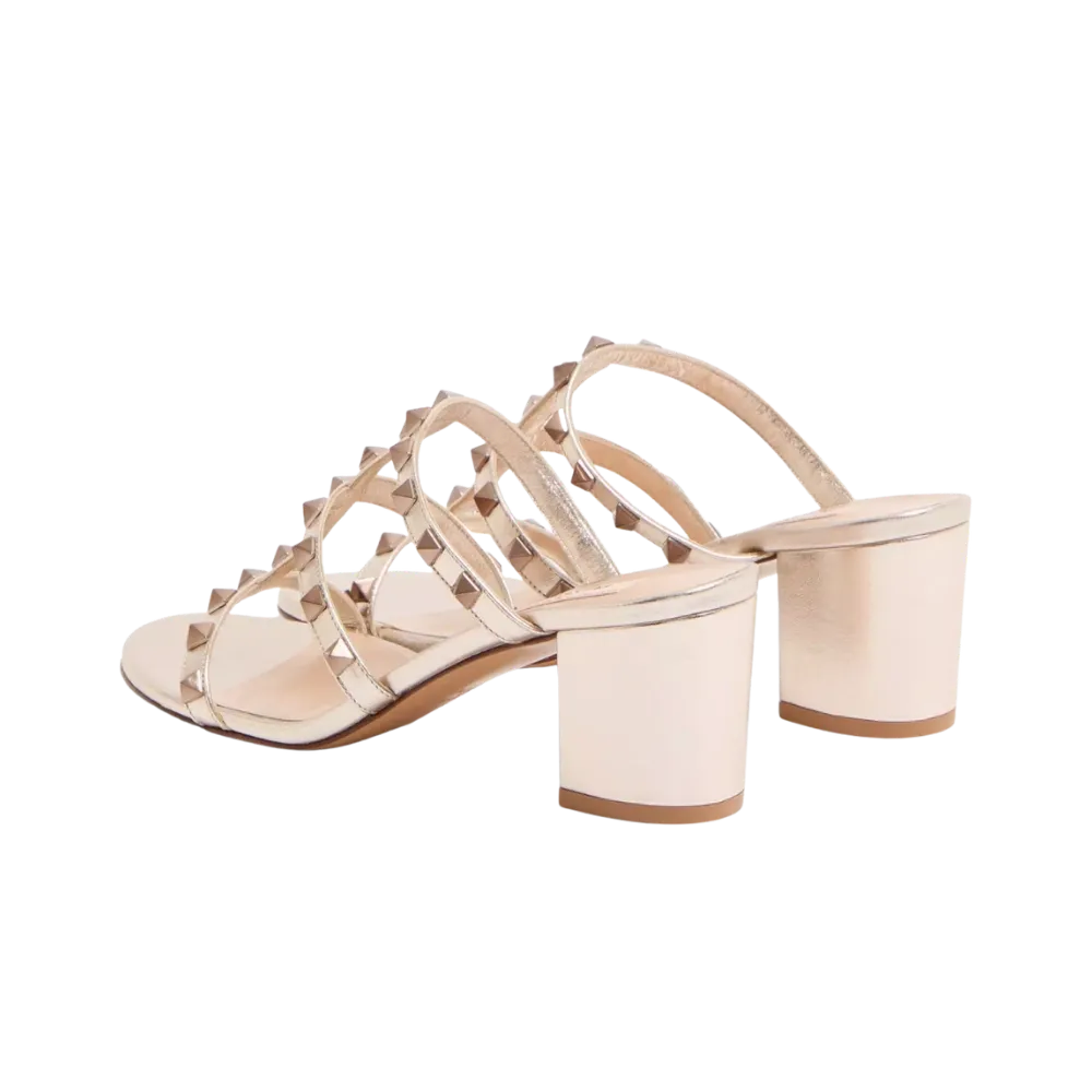 Valentino Rockstud Metallic Calfskin Leather Slide Sandal 60mm Skin