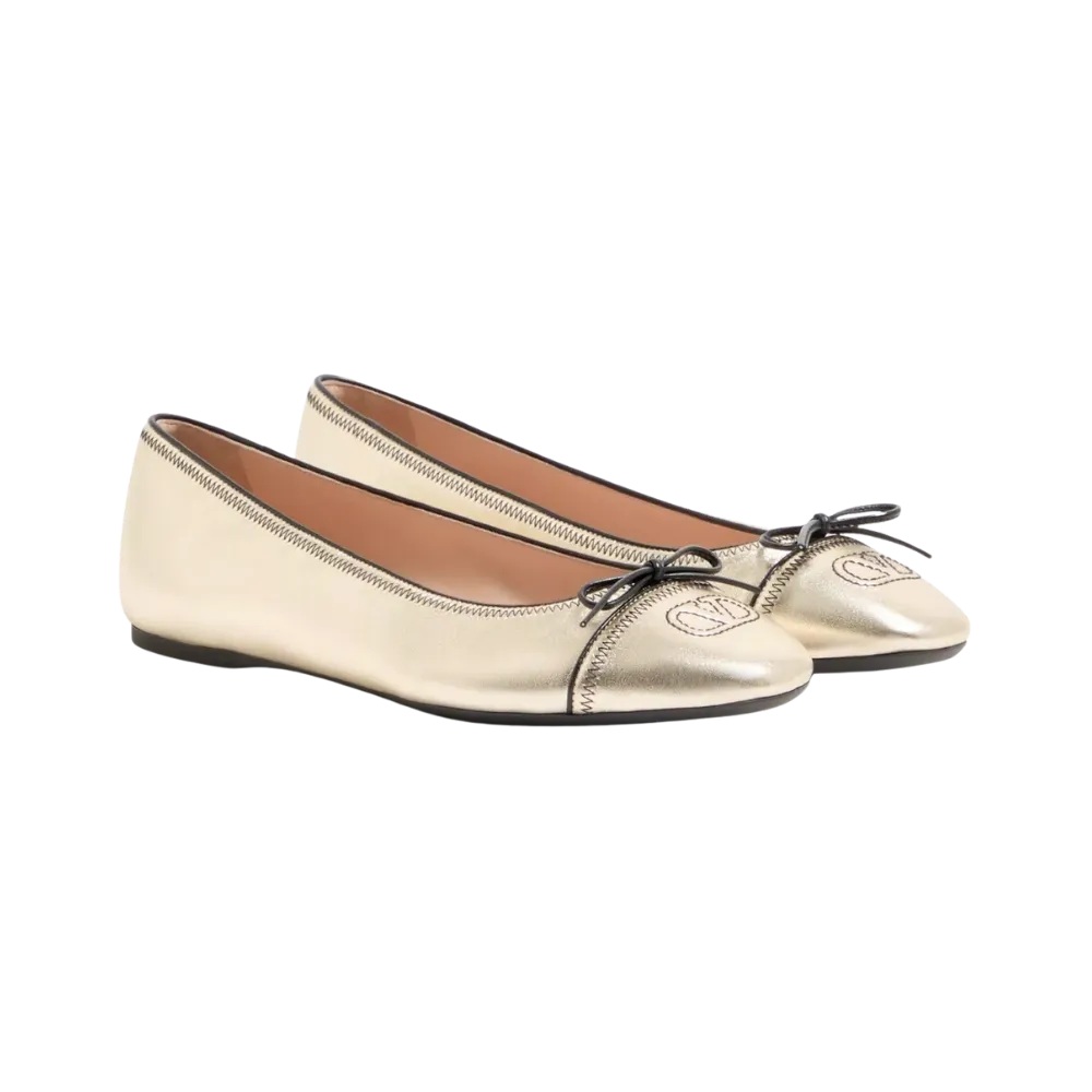 Valentino VLogo Signature Ballerina In Laminated Nappa 05mm Platinum