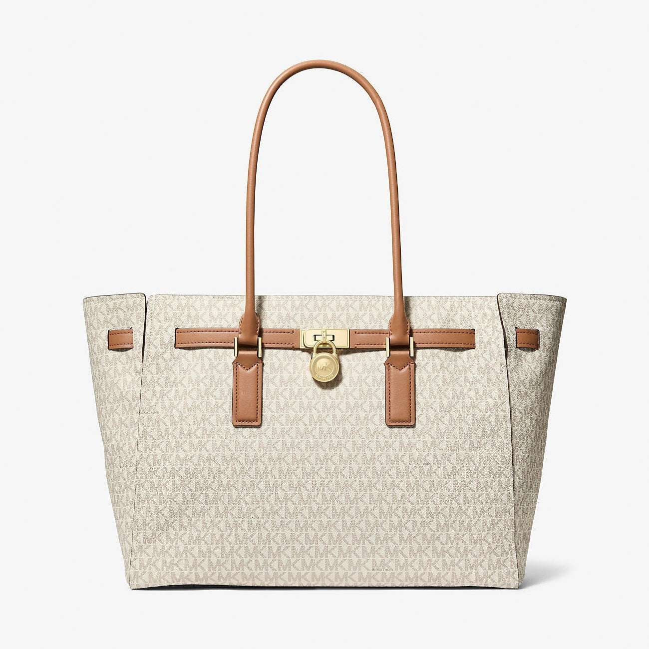 Michael Kors Hamilton Moderne Large Signature Logo Tote Bag Vanilla-Acorn