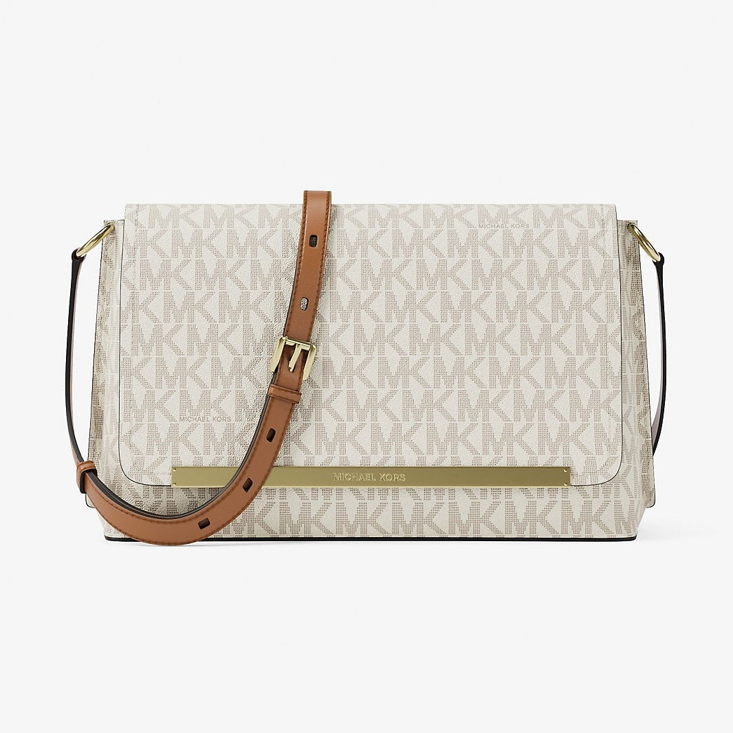 Michael Kors Evelyn Medium Signature Logo Crossbody Bag Vanilla-Acorn