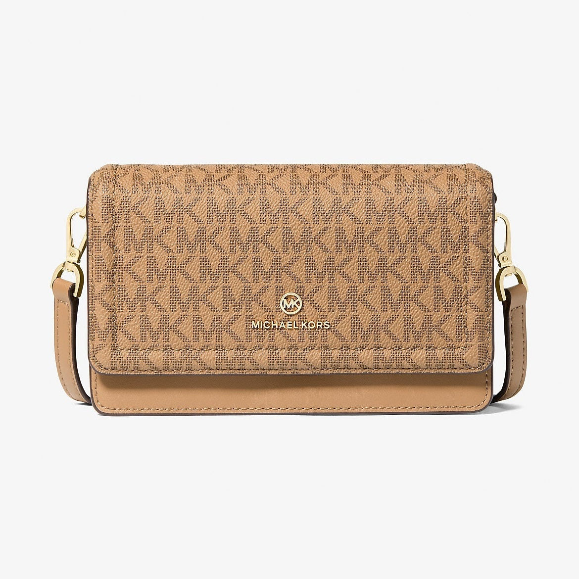 Michael Kors Jet Set Leather and Signature Logo Convertible Crossbody Bag Husk