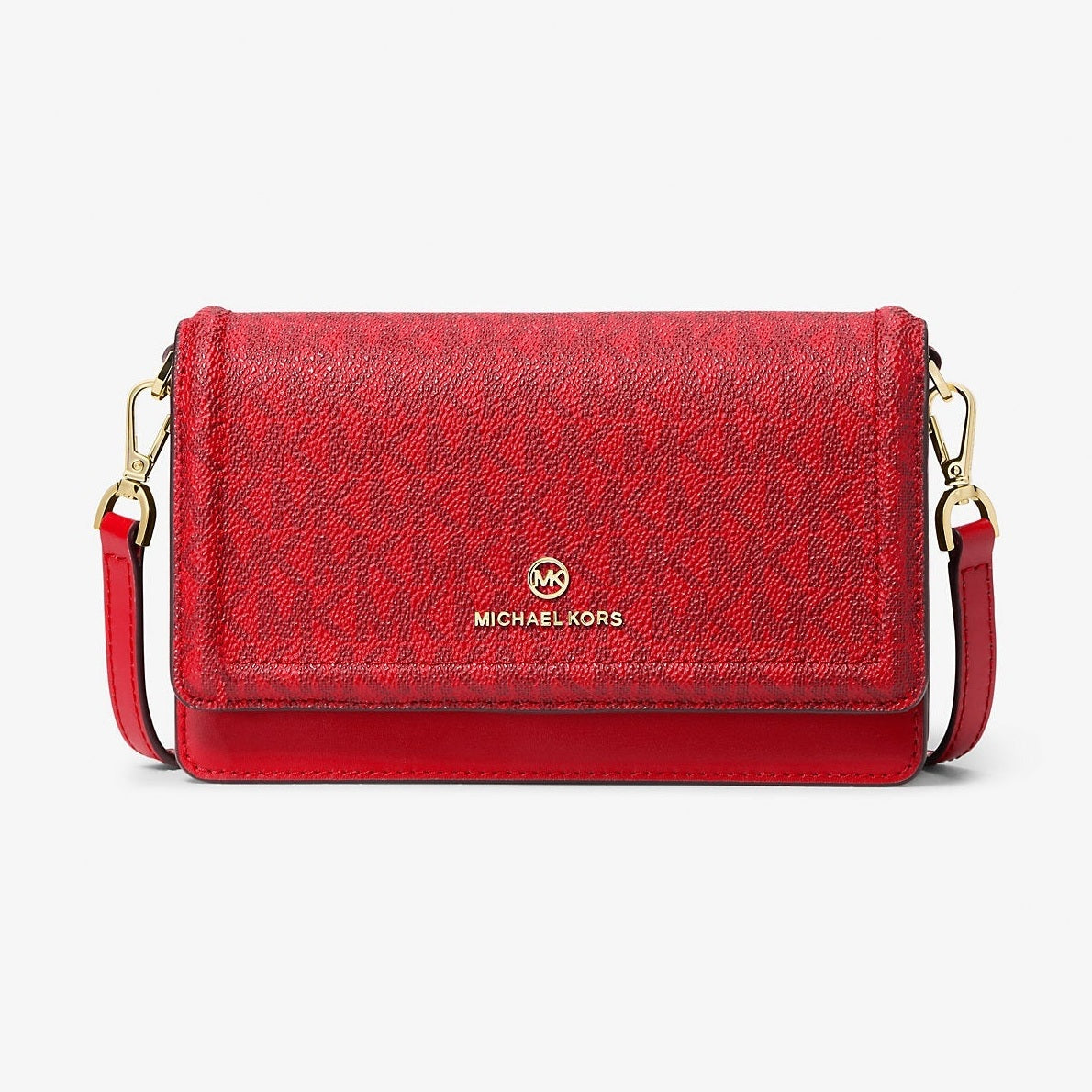 Michael Kors Jet Set Leather and Signature Logo Convertible Crossbody Bag Crimson Multi