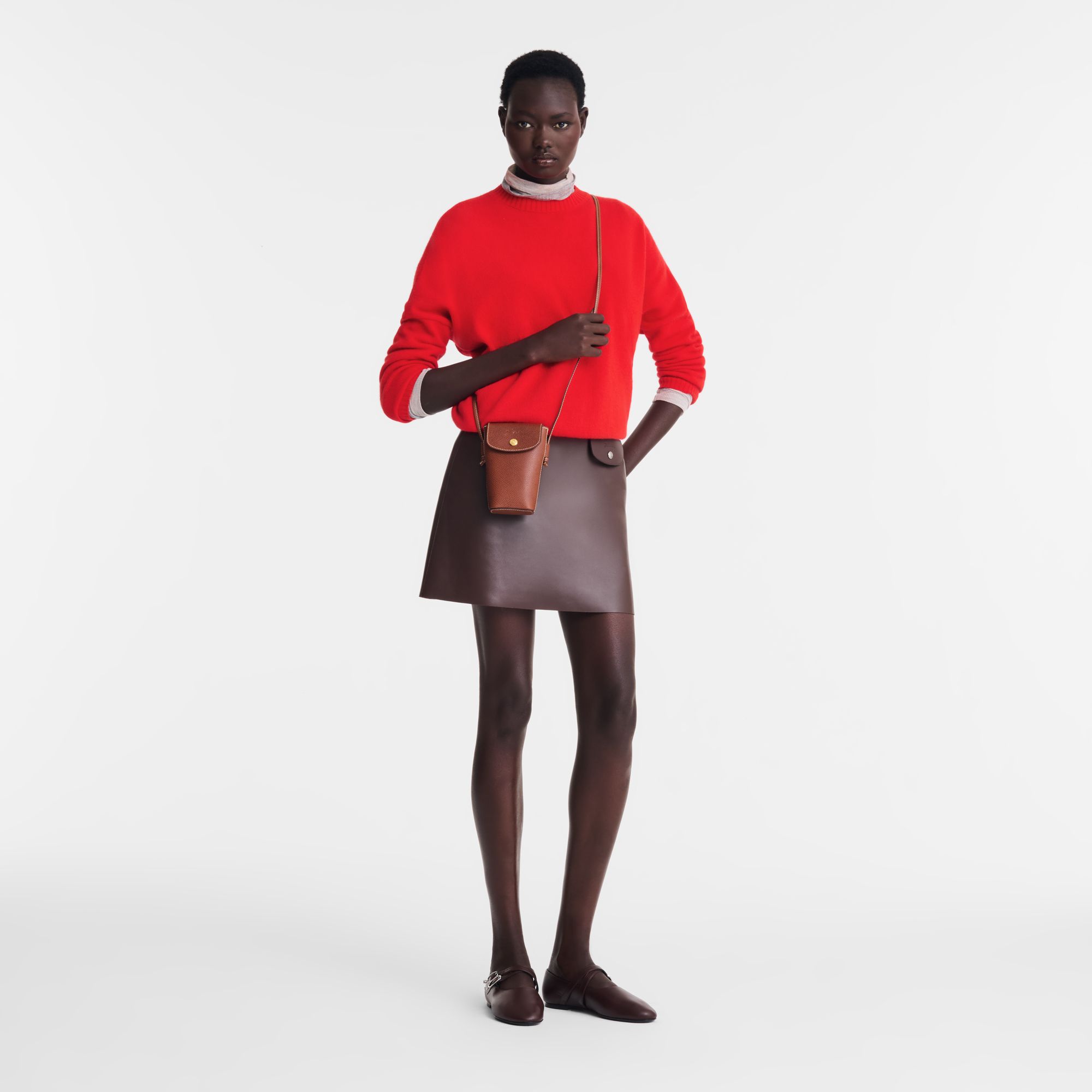 Longchamp Épure Phone case with leather lace Brown