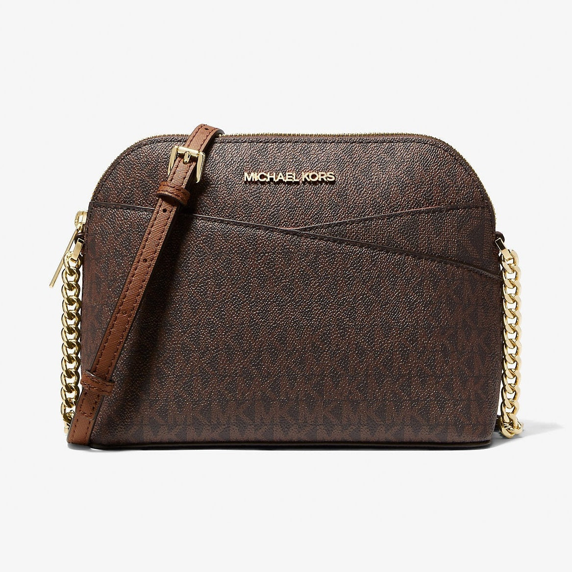 Michael Kors Jet Set Travel Medium Logo Dome Crossbody Bag Brown