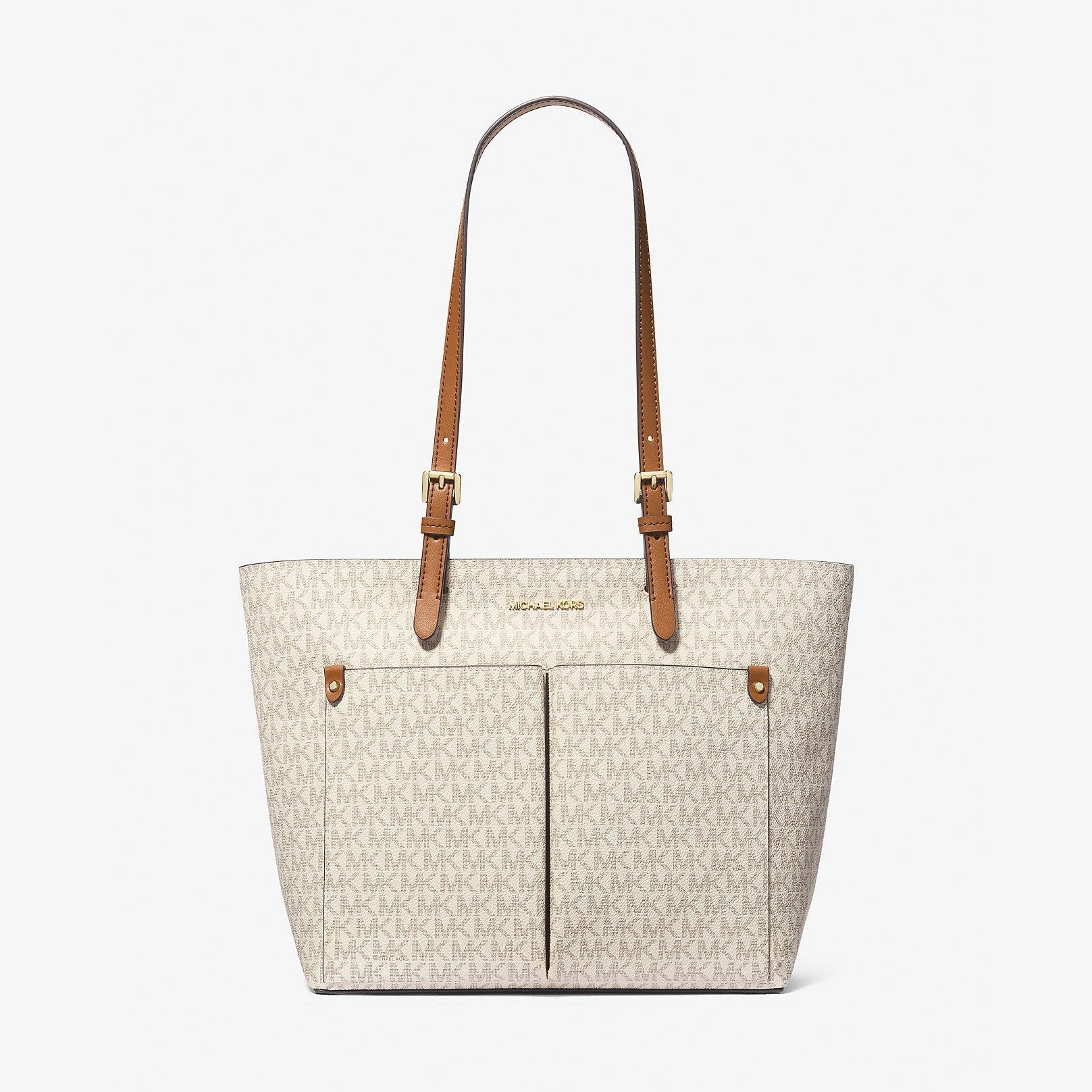 Michael Kors Jet Set Medium Logo Pocket Tote Bag Vanilla