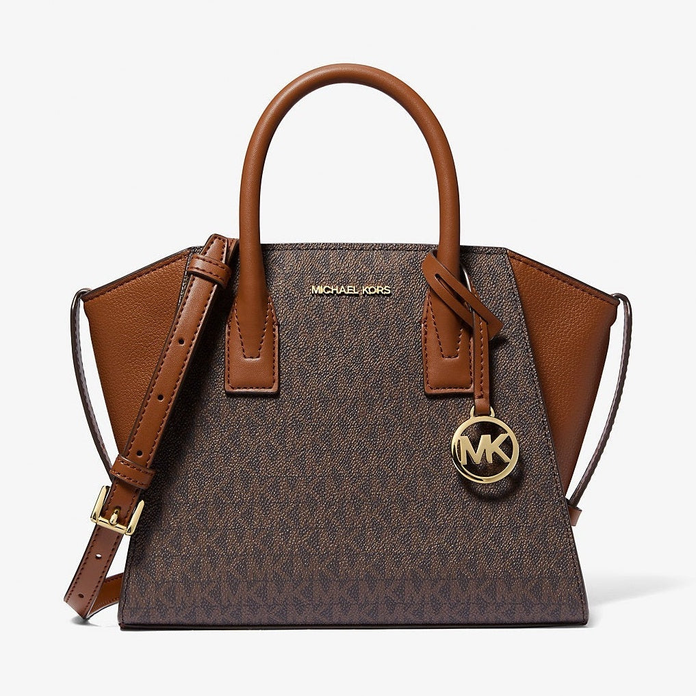 Michael Kors Avril Small Logo and Leather Satchel Brown