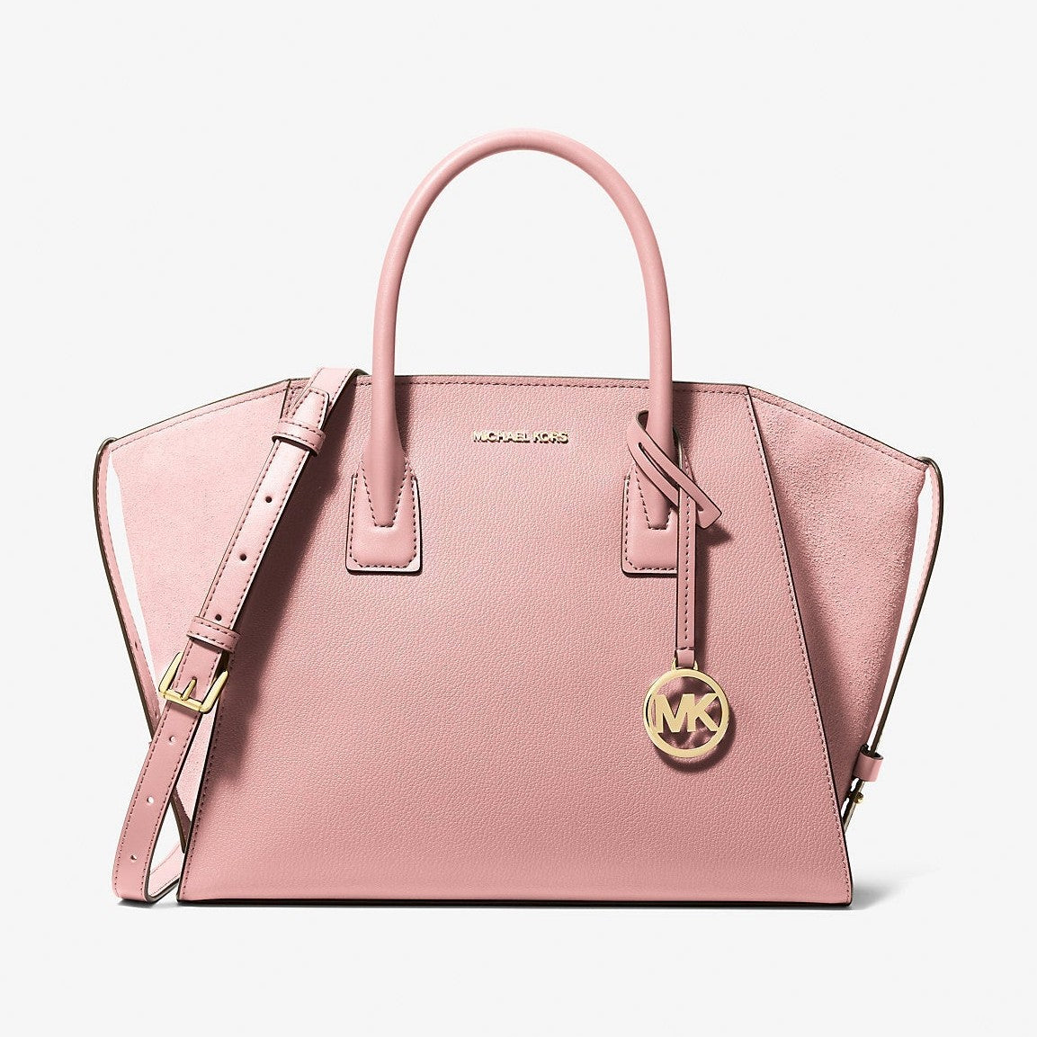 Michael Kors Avril Large Leather and Suede Satchel Powder Blush