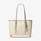 Michael Kors Jet Set Travel Small Metallic Logo Top-Zip Tote Bag Pale Gold