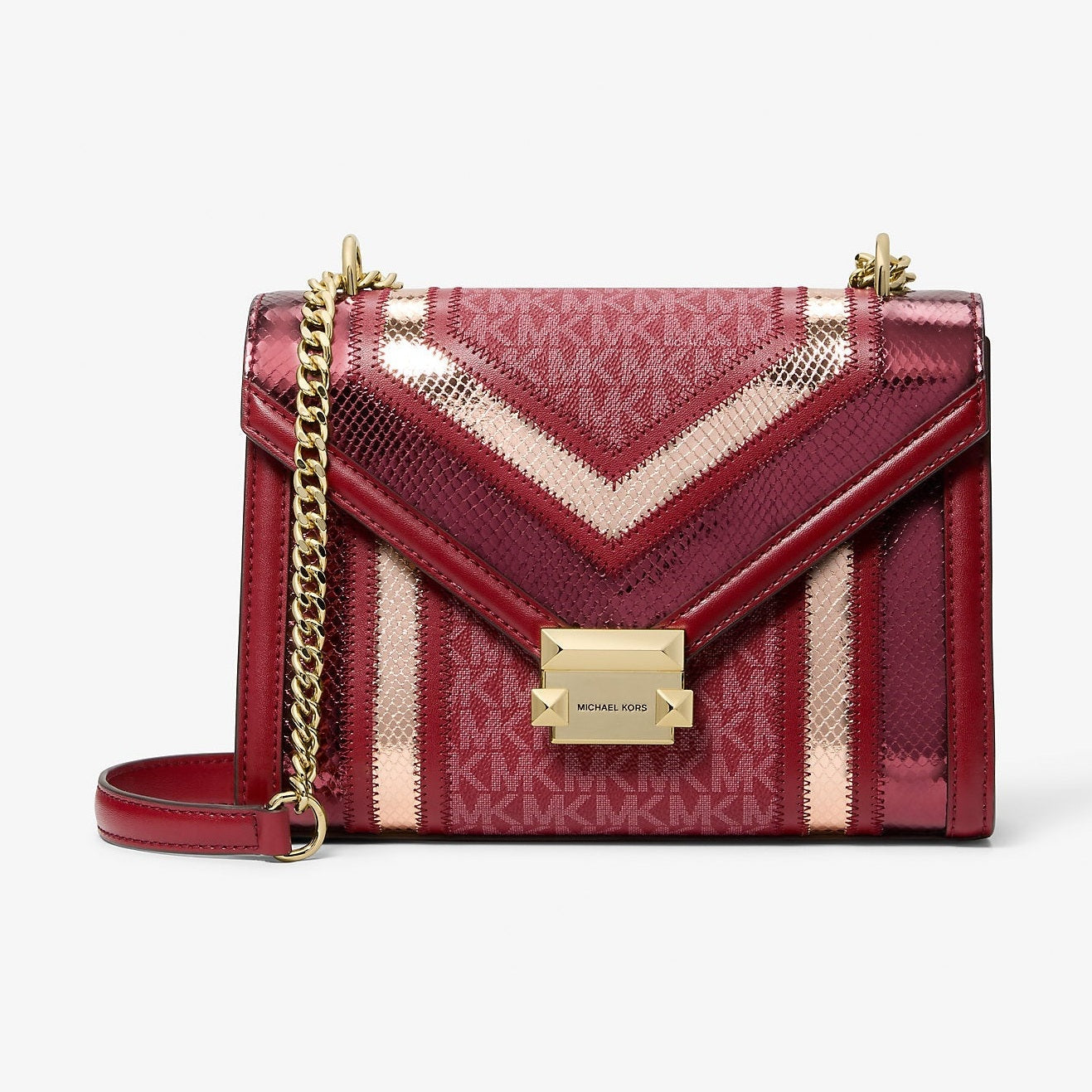 Michael Kors Whitney Medium Signature Logo and Metallic Shoulder Bag Cherry Multi