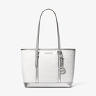 Michael Kors Jet Set Travel Small Metallic Logo Top-Zip Tote Bag Silver