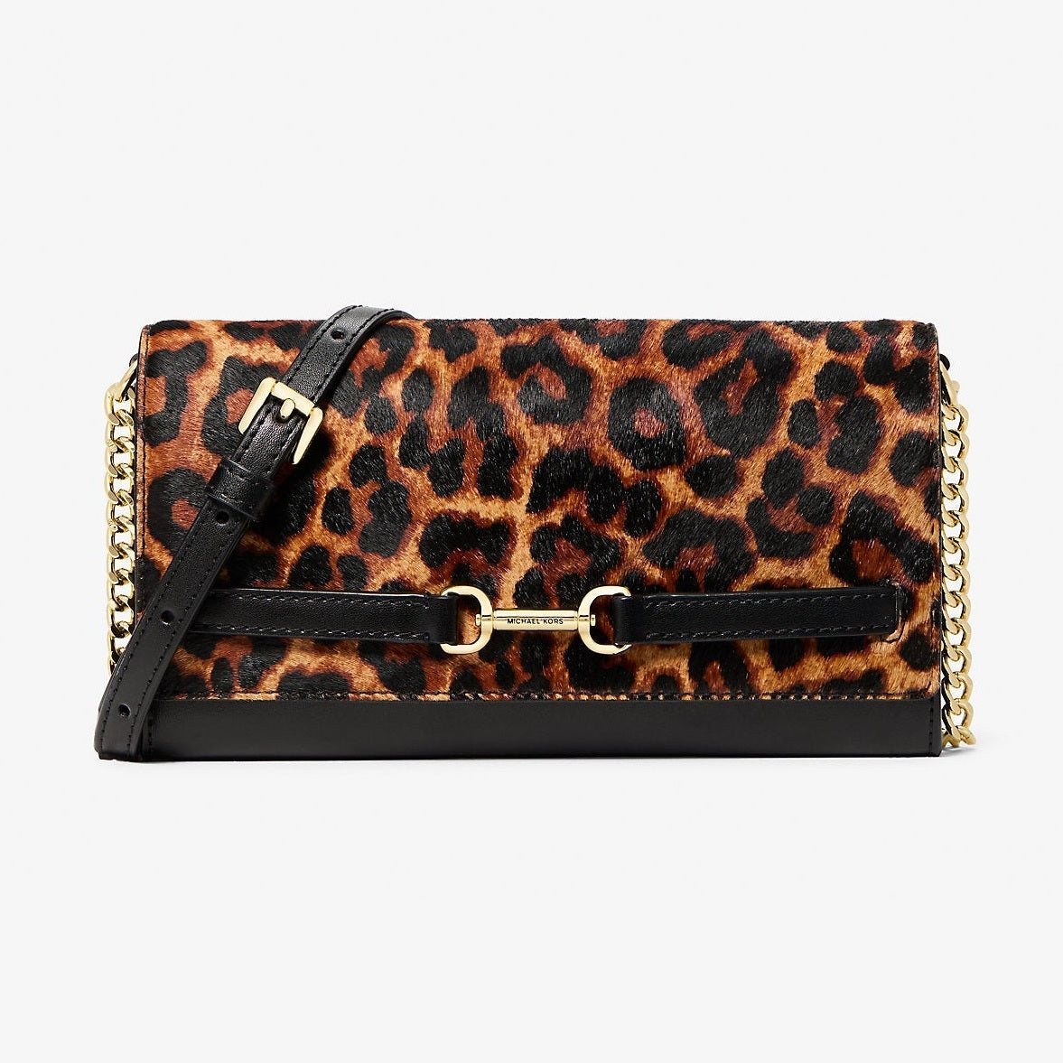 Michael Kors Carson Large Leopard Print Calf Hair Crossbody Bag Butterscotch