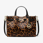 Michael Kors Carson Small Leopard Print Calf Hair Satchel Butterscotch