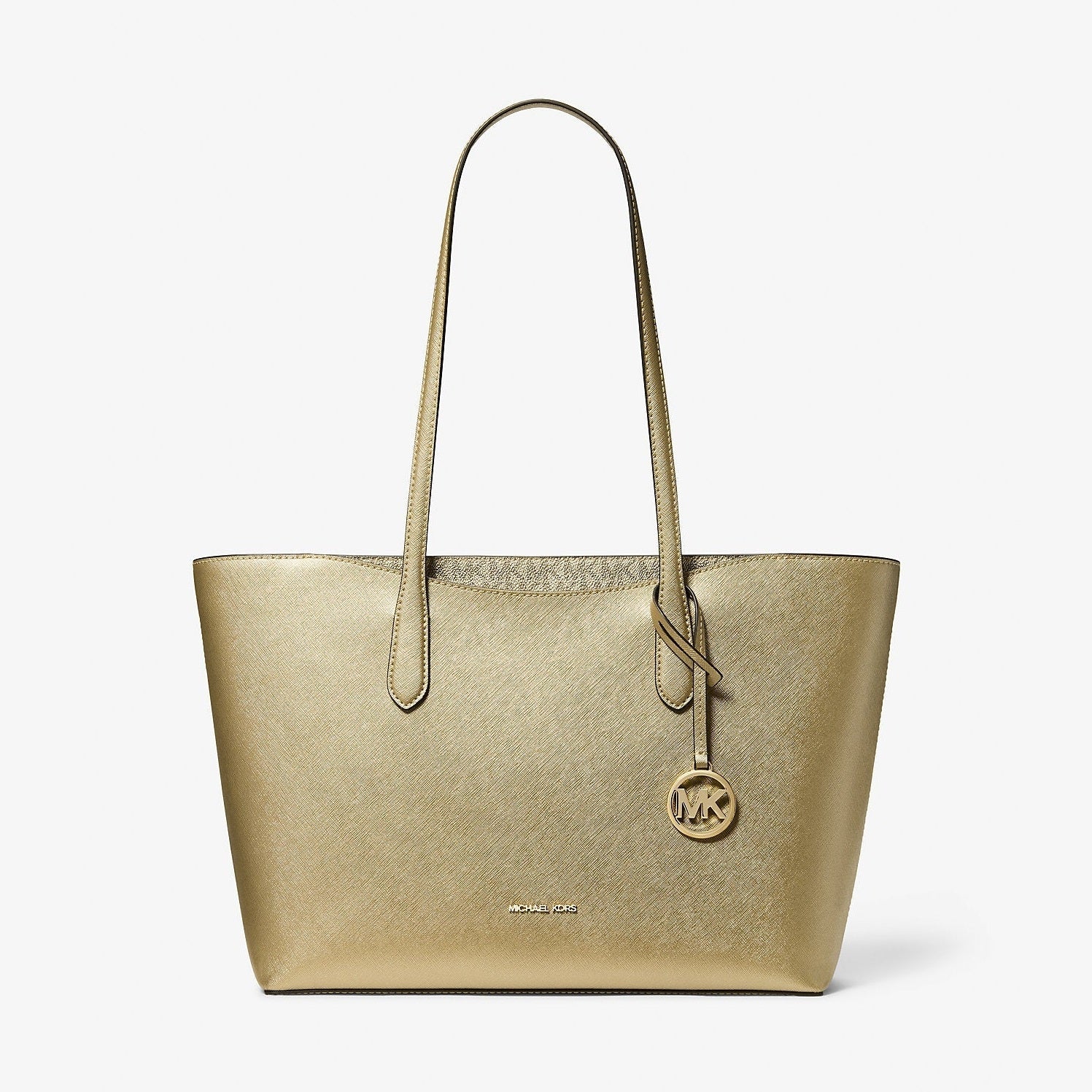 Michael Kors Arden Large Metallic Top-Zip Tote Bag Pale Gold