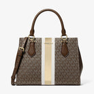 Michael Kors Marilyn Medium Signature Logo Stripe Satchel Brown