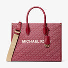 Michael Kors Mirella Medium Metallic Signature Logo Tote Bag Cherry
