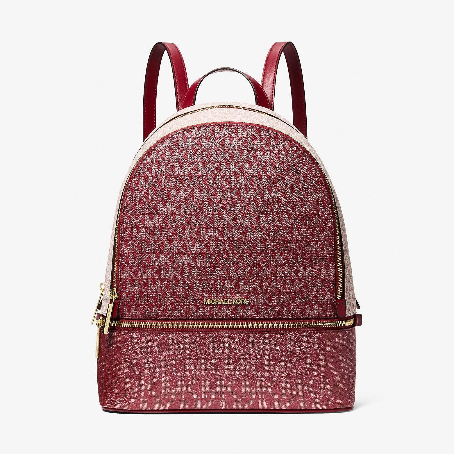 Michael Kors Rhea Medium Metallic Signature Logo Backpack Cherry