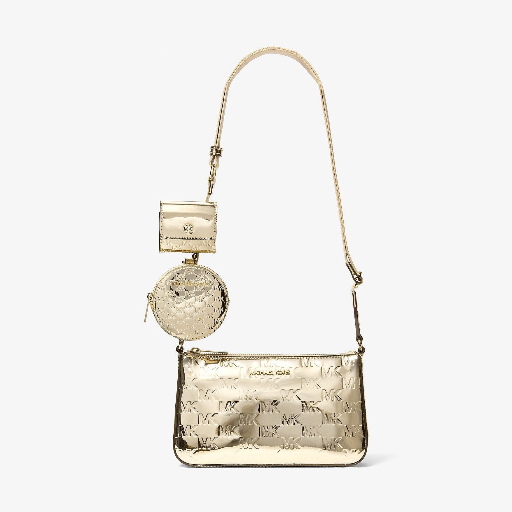 Michael Kors Jet Set Small Metallic Logo Debossed Crossbody Bag with Case for Apple Airpods Pro® Pale Gold