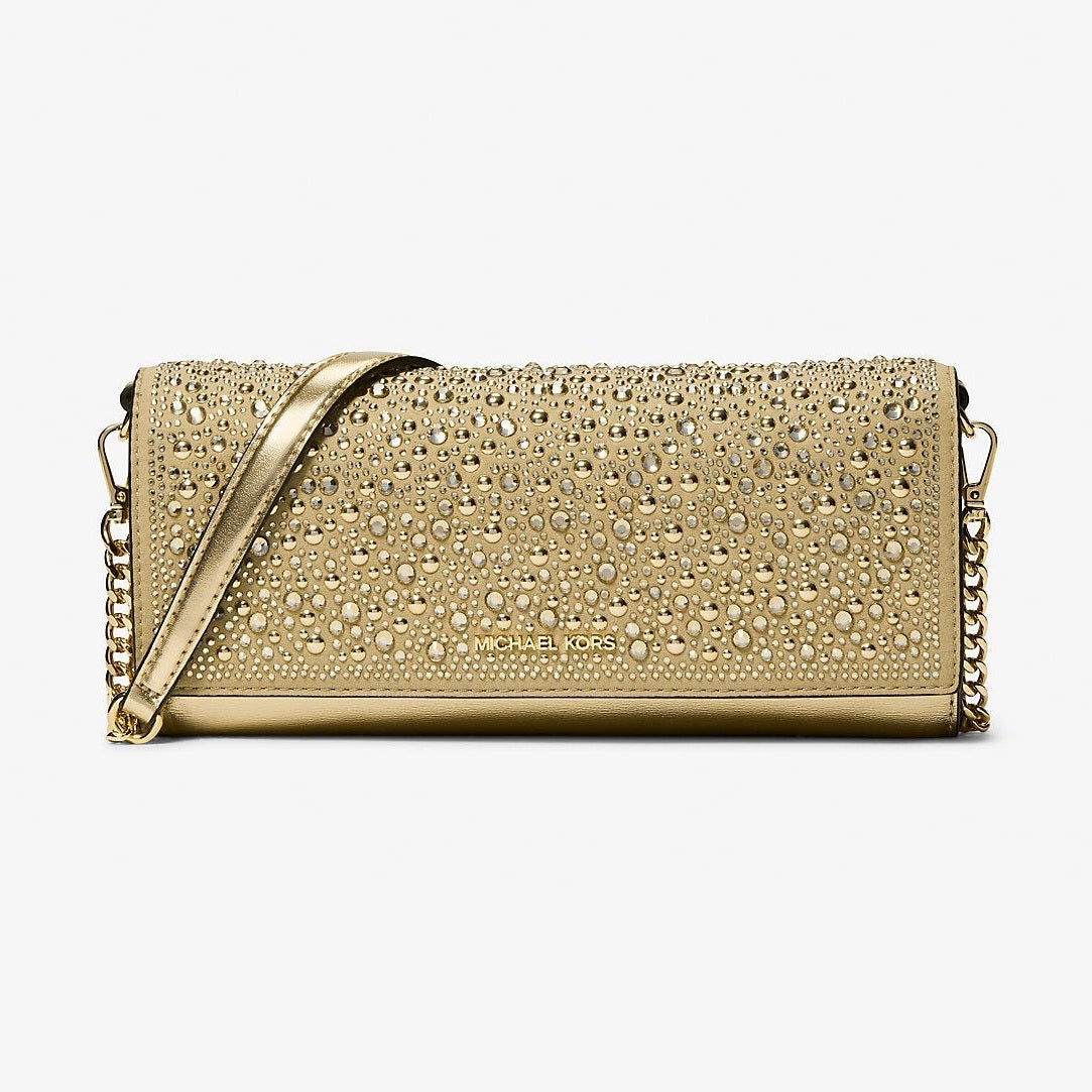 Michael Kors Jet Set Medium Metallic Leather Clutch Pale Gold