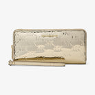 Michael Kors Jet Set Large Metallic Logo Debossed Continental Wallet Pale Gold