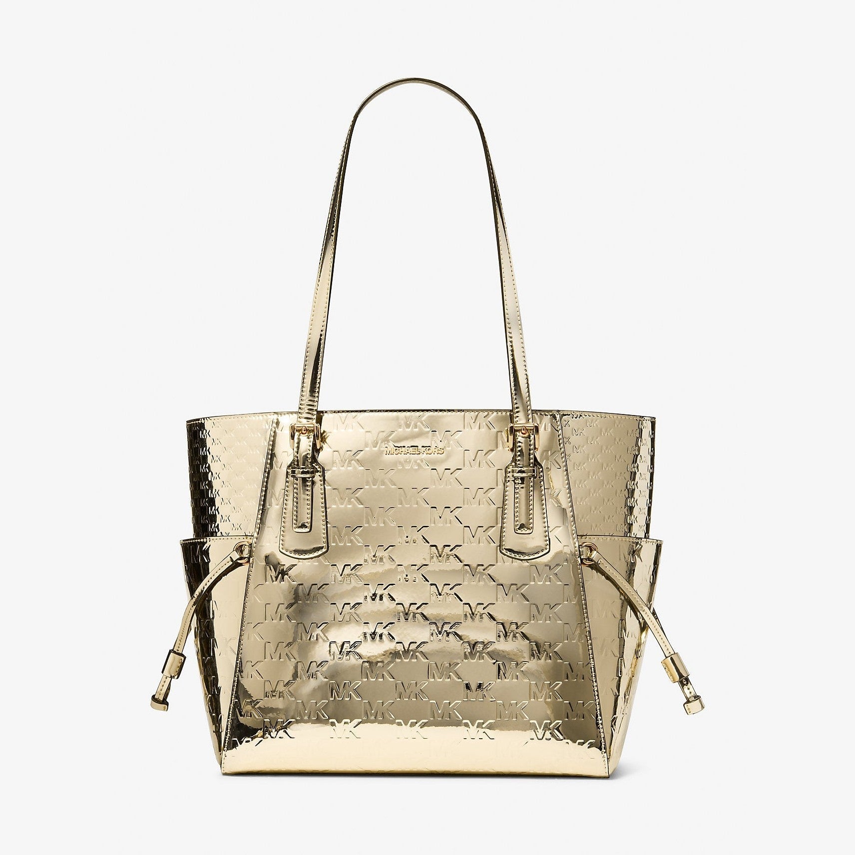 Michael Kors Voyager Large Metallic Logo Debossed Tote Bag Pale Gold
