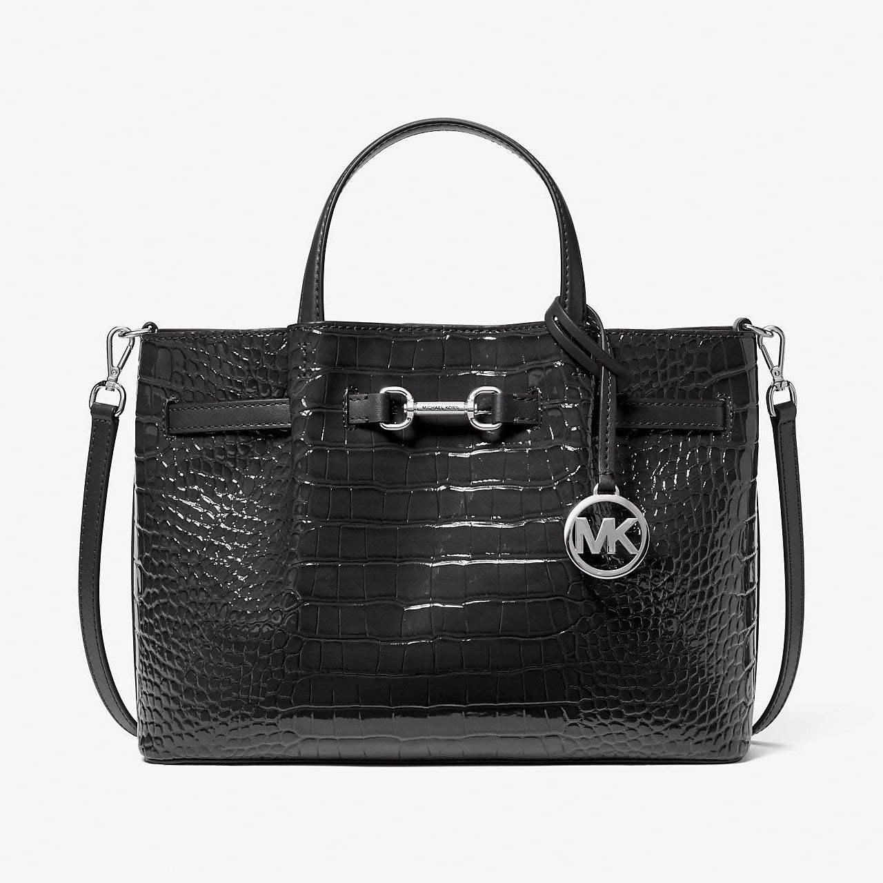 Michael Kors Carson Medium Crocodile Embossed Satchel Black