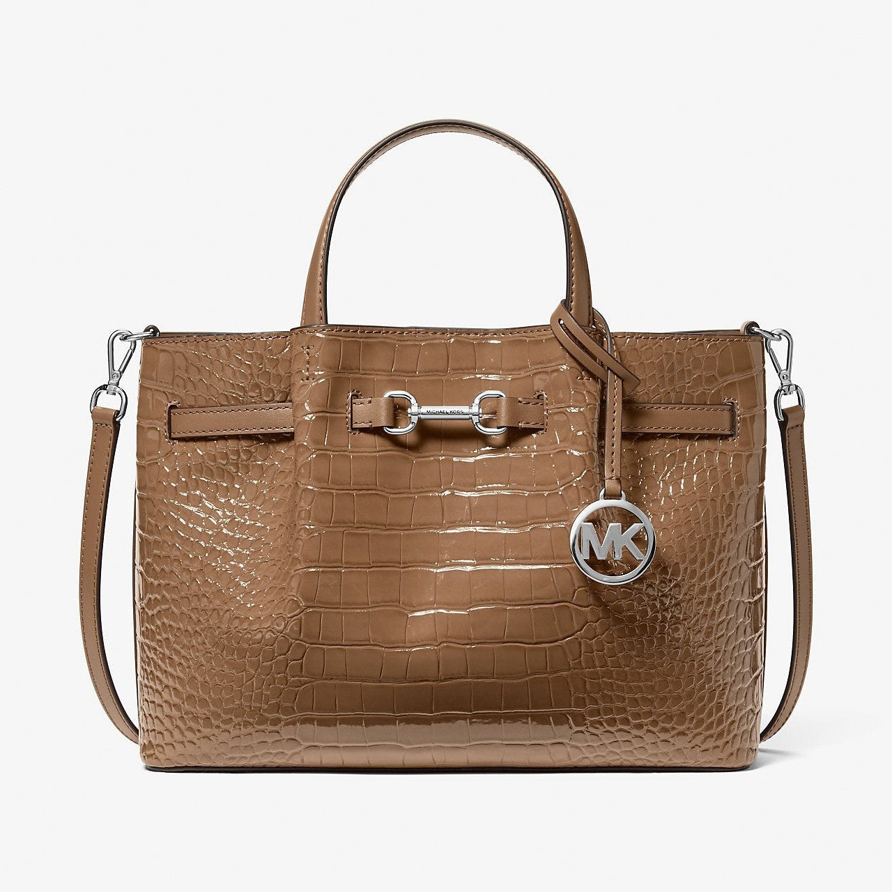 Michael Kors Carson Medium Crocodile Embossed Satchel Driftwood