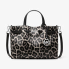Michael Kors Carson Small Leopard Print Calf Hair Satchel Black
