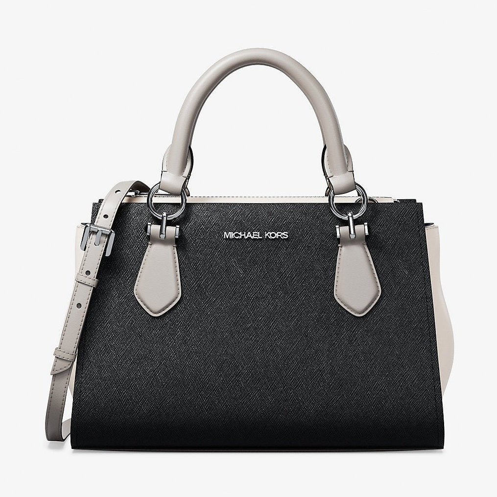 Michael Kors Marilyn Small Color-Block Saffiano Leather Messenger Bag Black Combo