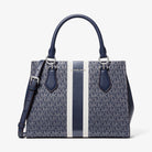 Michael Kors Marilyn Medium Signature Logo Stripe Satchel Navy