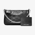 Michael Kors Jet Set Patent Logo Debossed Pochette and Card Case Gift Set Black