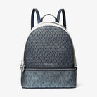 Michael Kors Rhea Medium Metallic Signature Logo Backpack Navy