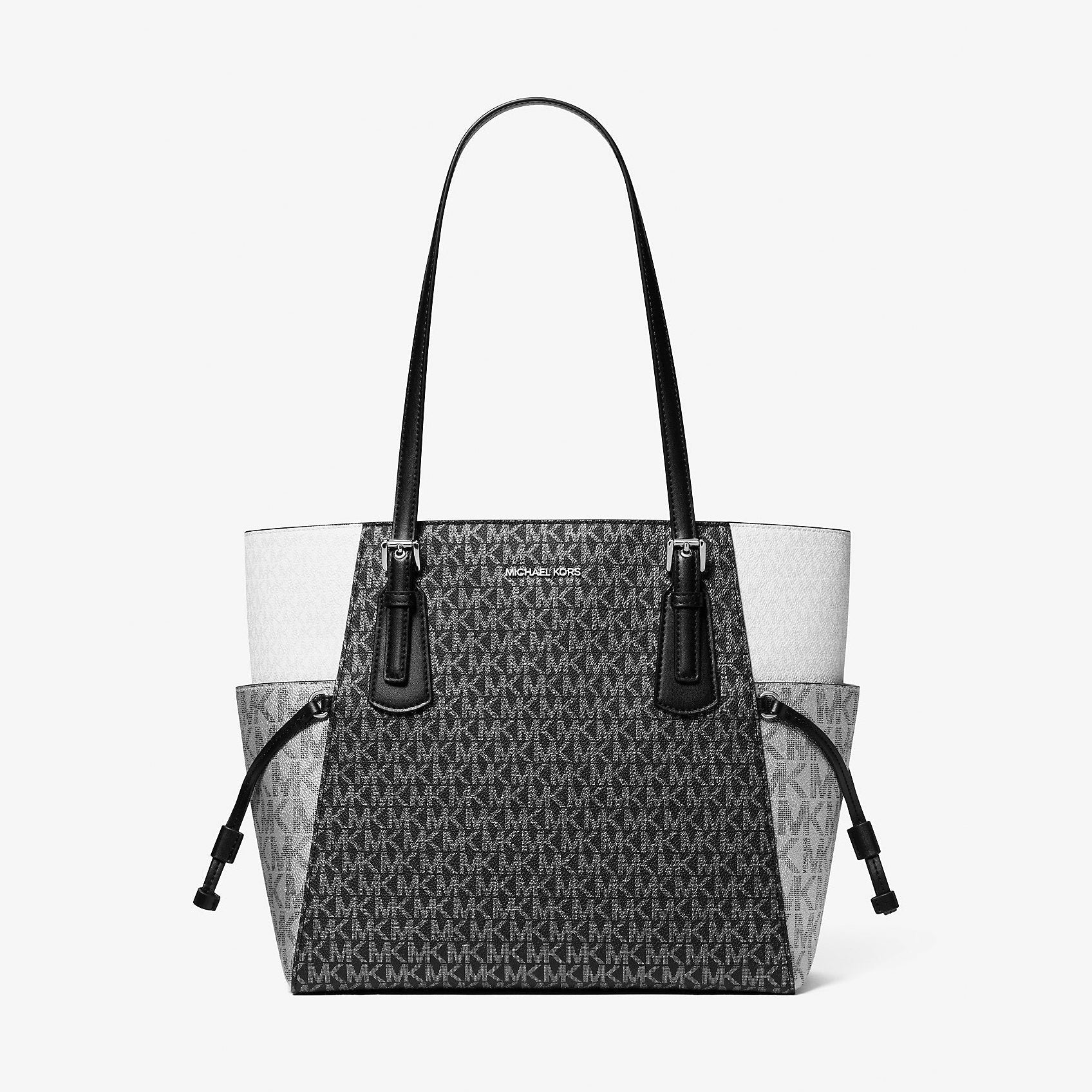 Michael Kors Voyager Large Color-Block Metallic Signature Logo Tote Bag Black