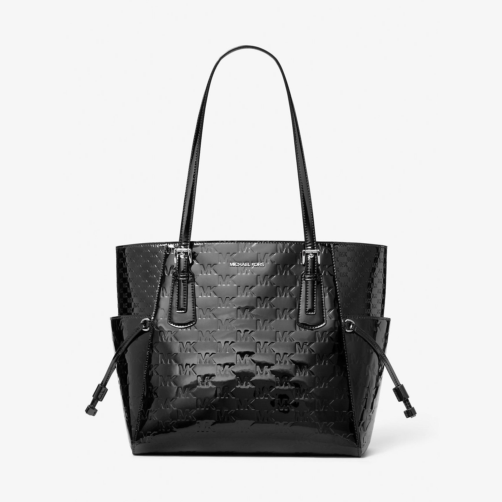 Michael Kors Voyager Large Patent Logo Debossed Tote Bag Black