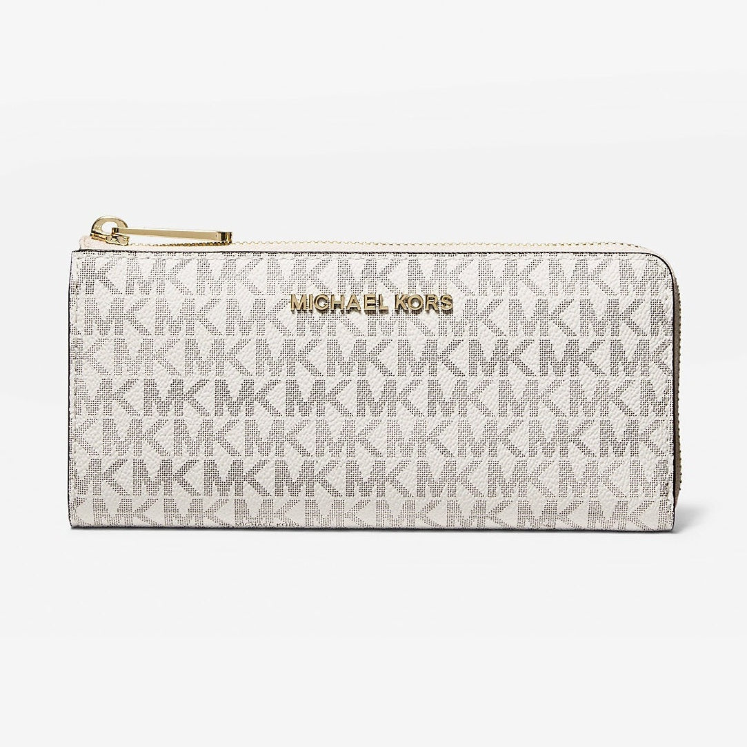 Michael Kors Jet Set Travel Large Logo Quarter-Zip Wallet Vanilla
