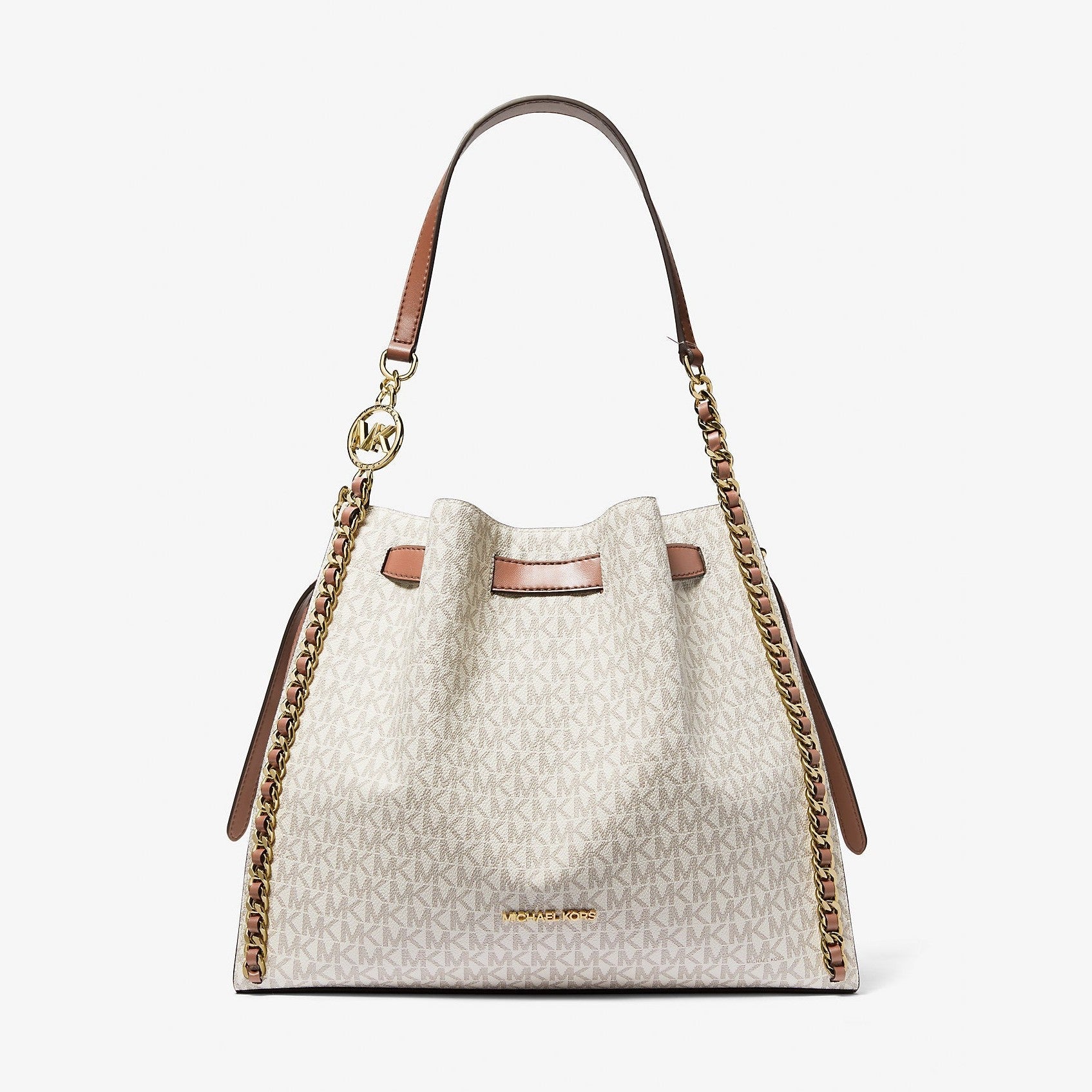 Michael Kors Mina Large Signature Logo Chain Shoulder Bag Vanilla