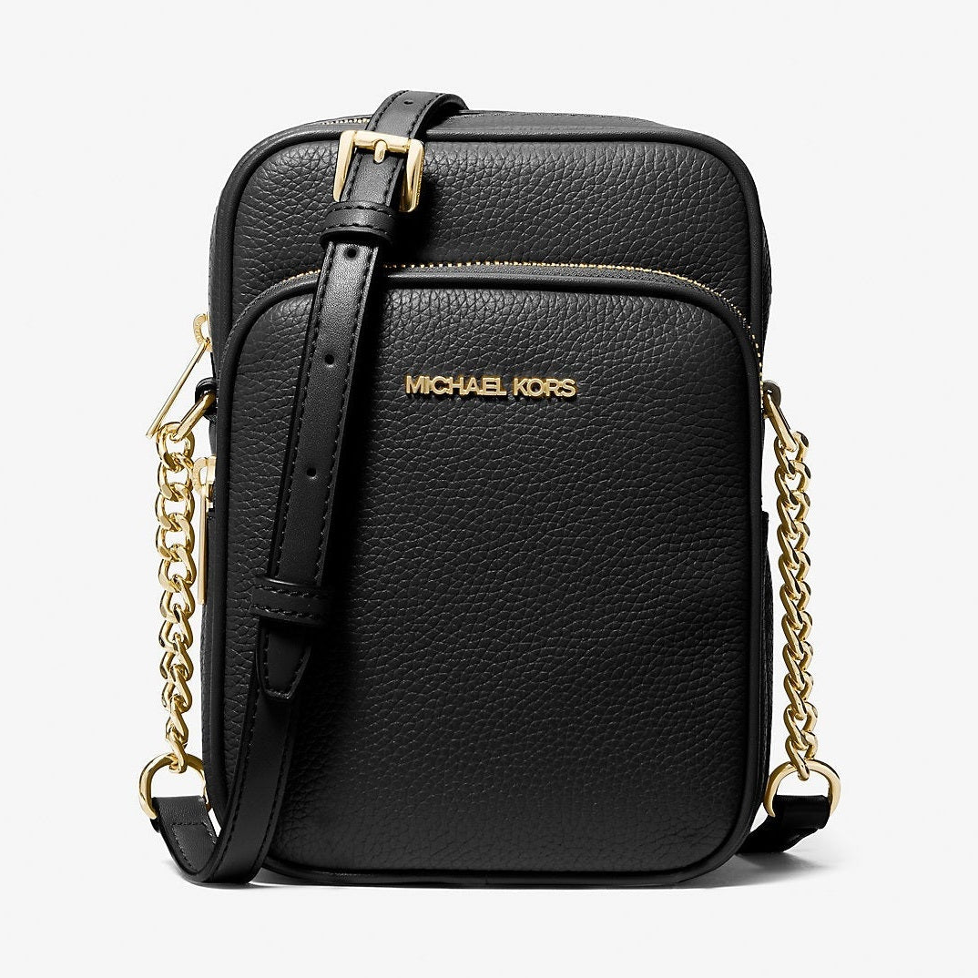 Michael Kors Jet Set Travel Medium Pebbled Leather Crossbody Bag Black