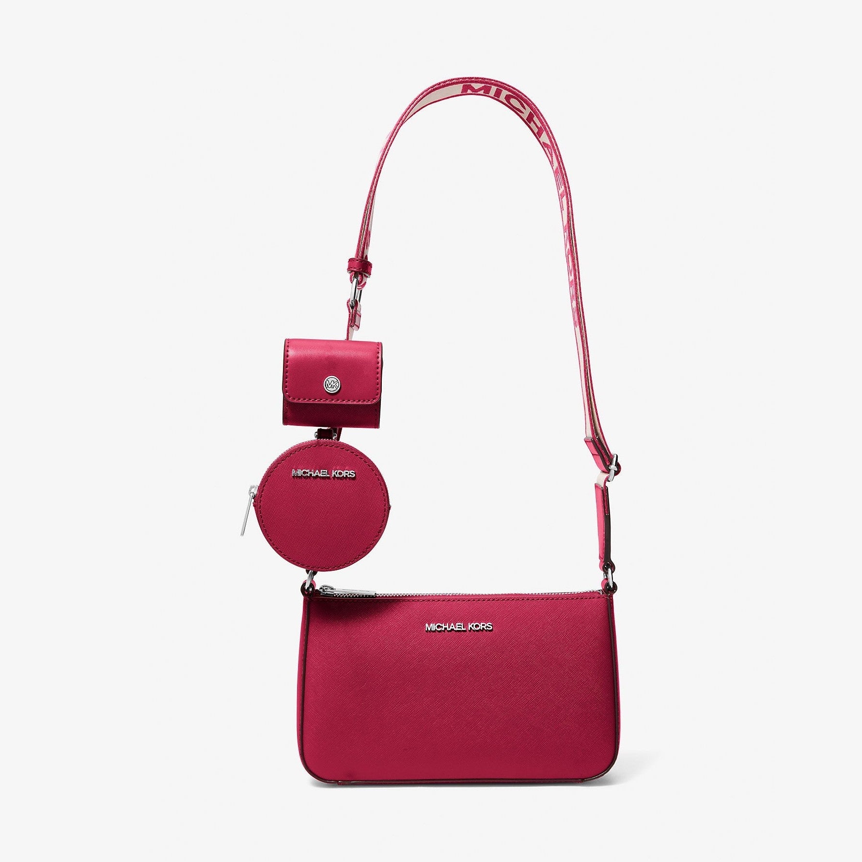 Michael Kors Jet Set Small Saffiano Leather Crossbody Bag with Case for Apple Airpods Pro® Dk Raspberry