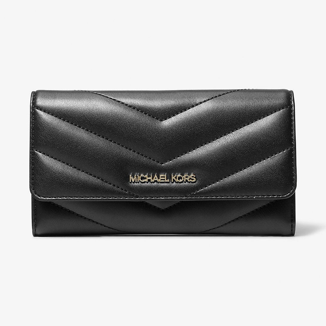 Michael Kors Jet Set Travel Large Quilted Tri-Fold Wallet Black