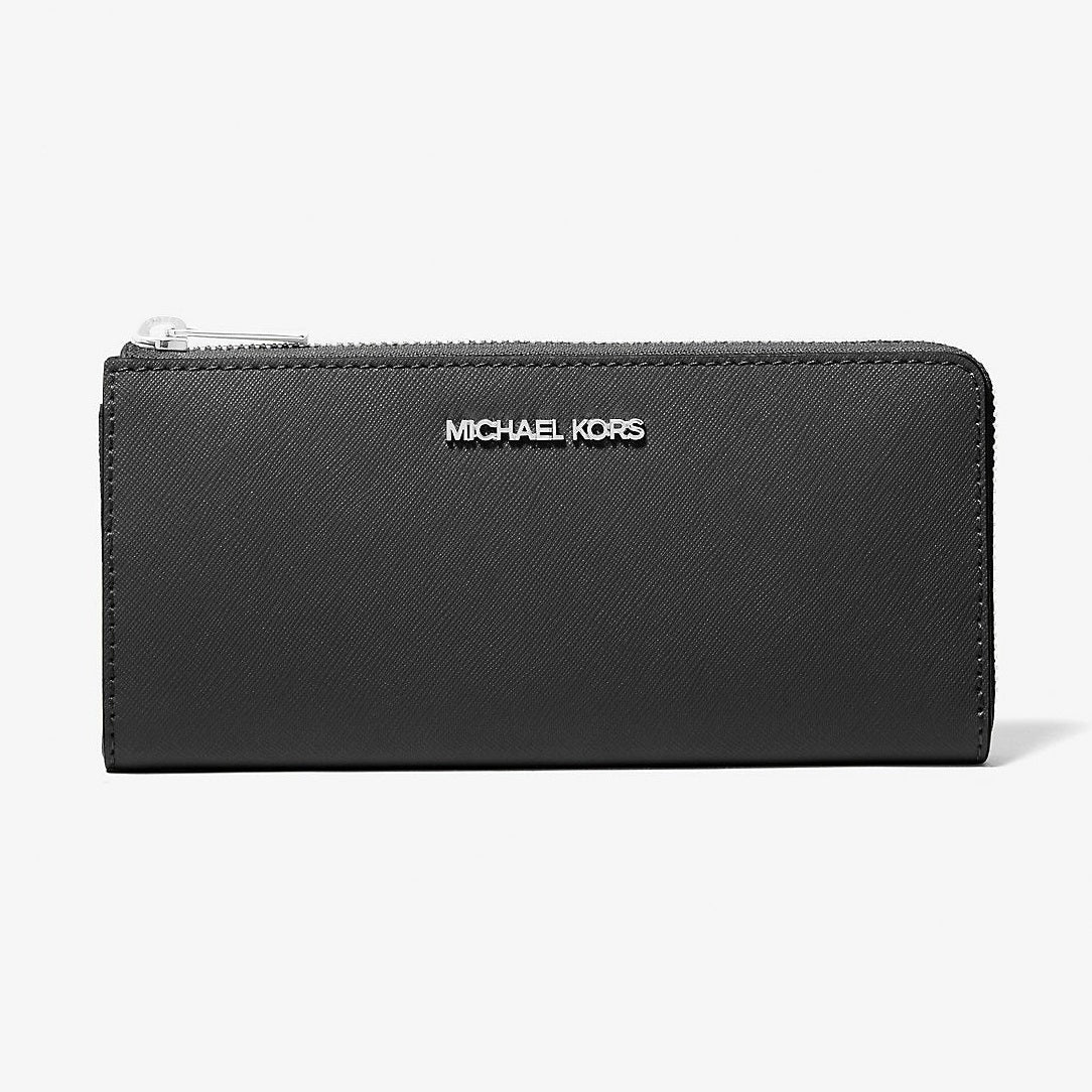 Michael Kors Jet Set Travel Large Saffiano Leather Quarter-Zip Wallet Black