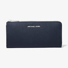 Michael Kors Jet Set Travel Large Saffiano Leather Quarter-Zip Wallet Navy