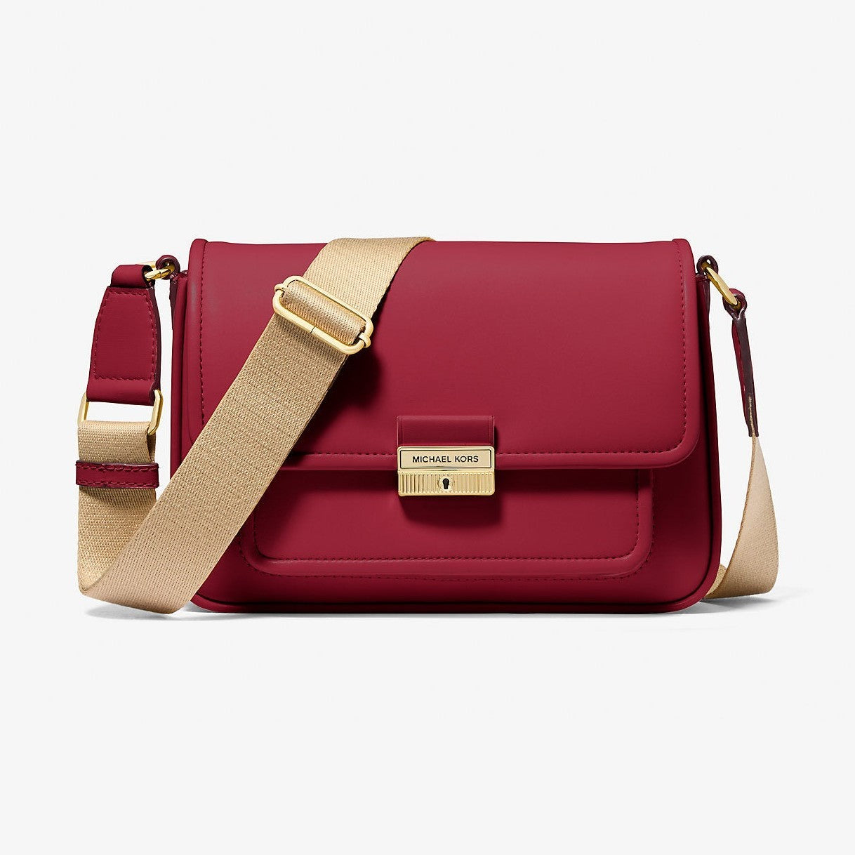 Michael Kors Bradshaw Medium Leather Messenger Bag Cherry