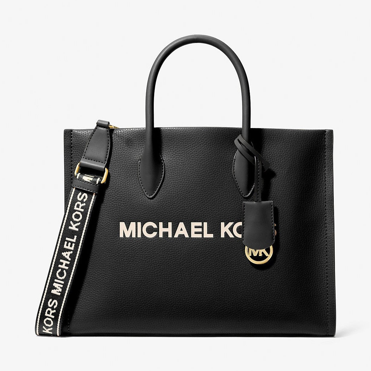 MICHAEL KORS ブラックレザー バッグ Michael Kors Mirella Medium Pebbled Leather Tote Bag Black – Dawntown