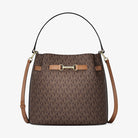 Michael Kors Carson Medium Signature Logo Convertible Bucket Crossbody Bag Brown