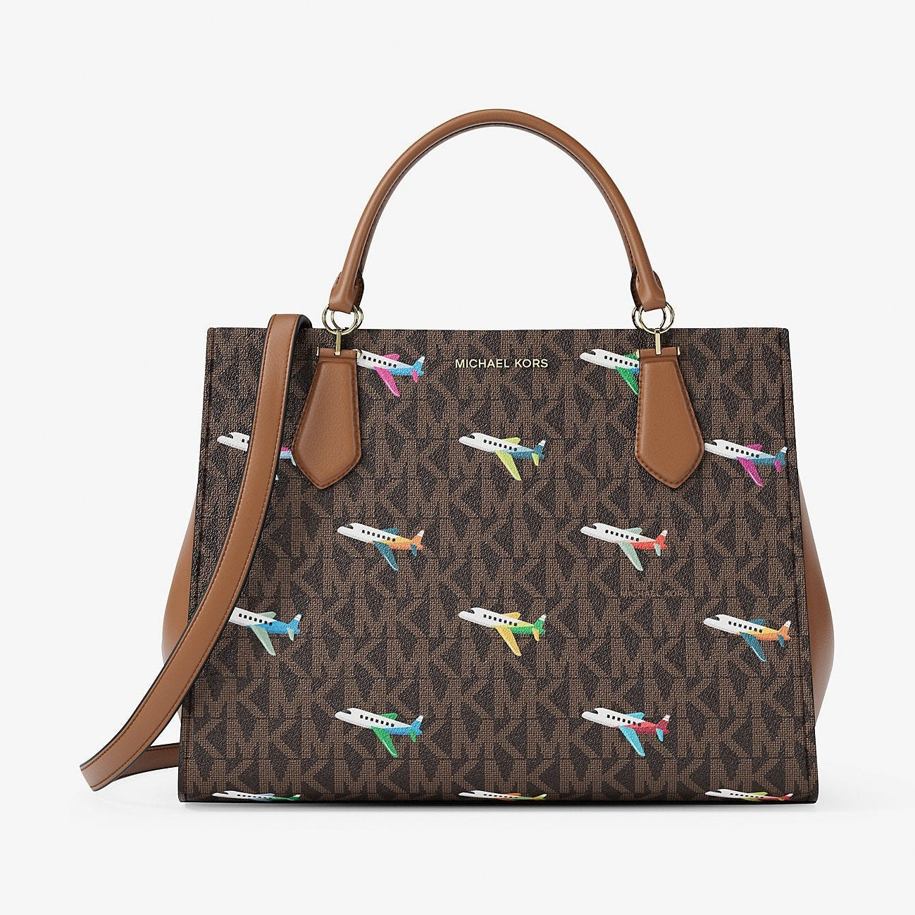 Michael Kors Marilyn Medium Printed Signature Logo Satchel Brown