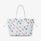 Michael Kors Voyager Large Printed Signature Logo Tote Bag Optic White
