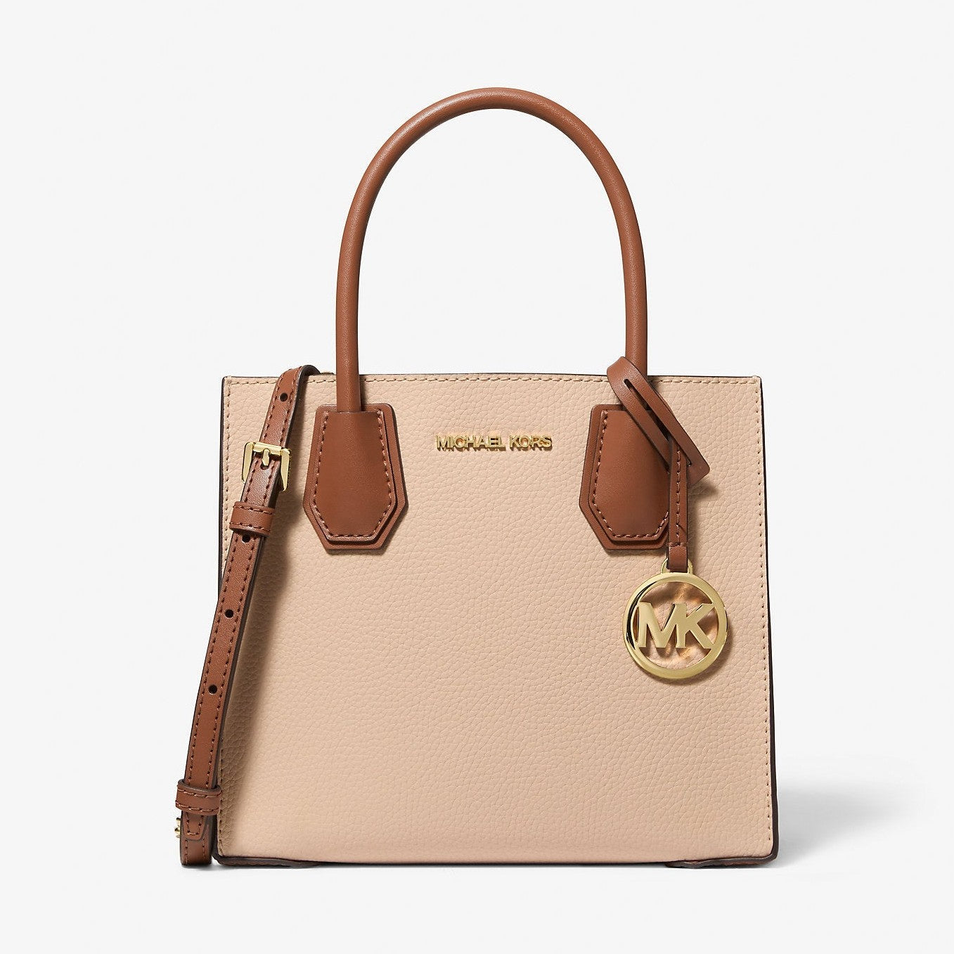 Michael Kors Mercer Medium Two-Tone Pebbled Leather Crossbody Bag Luggage