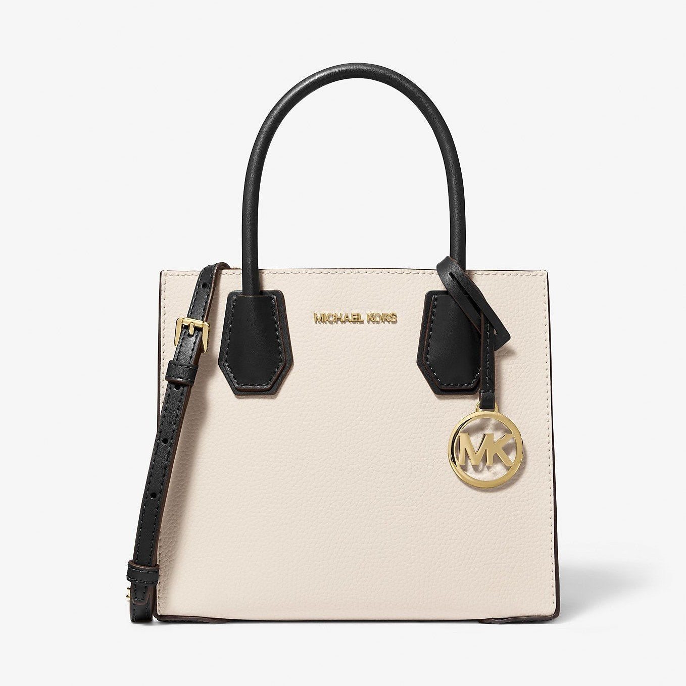 Michael Kors Mercer Medium Two-Tone Pebbled Leather Crossbody Bag Lt Cream